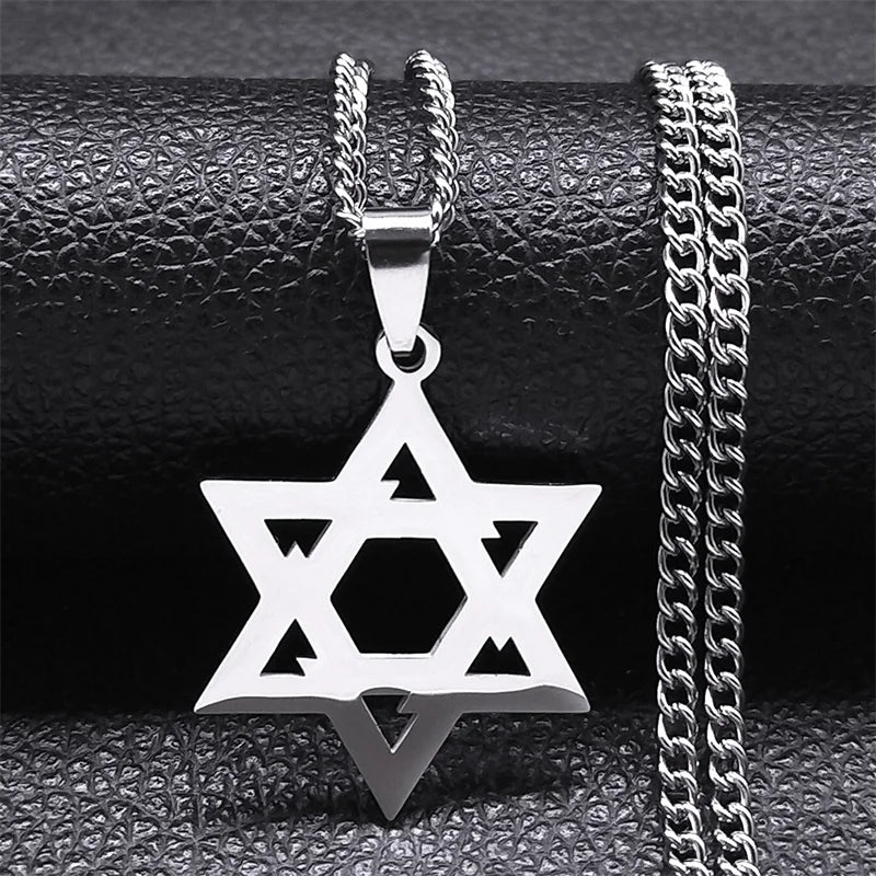 Hip Hop Star Of David Shield Hexagram Pendant Necklace for Men Fashion Stainless Steel Gold Color Chain Star Shape Jewelry Gift