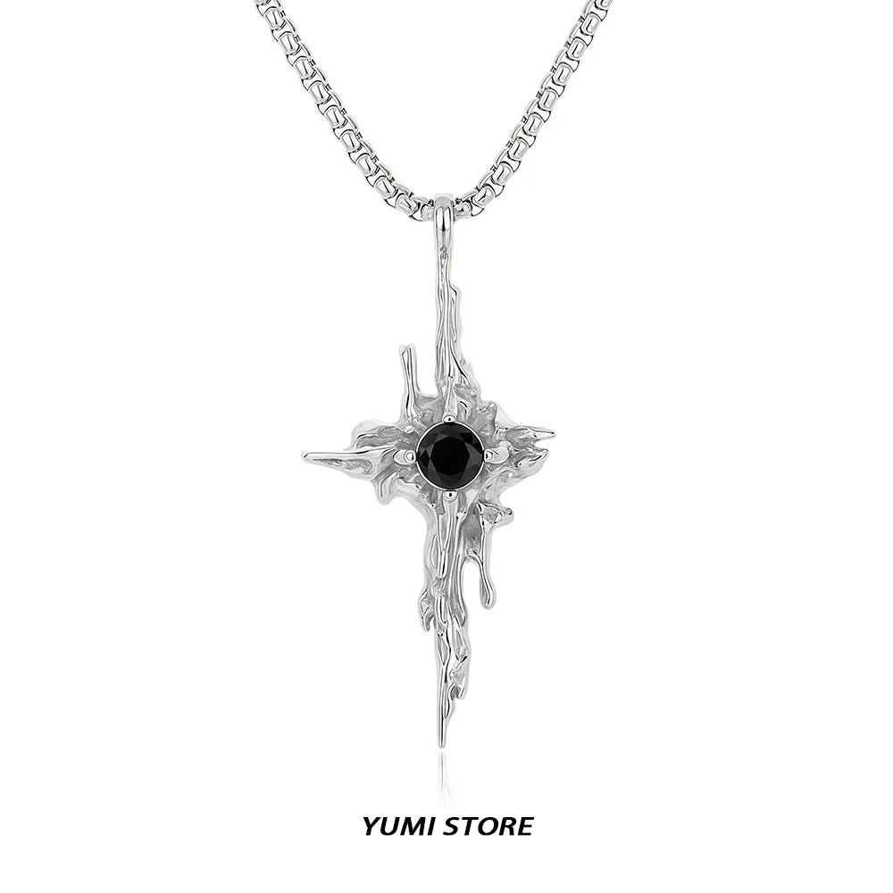 Hip Hop Lava Cross Pendant Necklace For Man Woman Non Fading Titanium Steel Pendant Clavicle Sweater Chain New Couple Jewelry