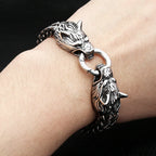 Double Wolf Head Bracelet — Stainless Steel