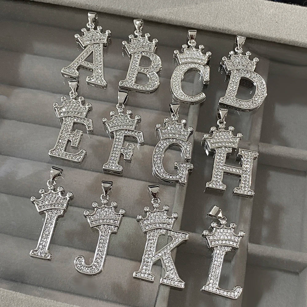Freetry 26 Letters A-Z Zircon Crown Pendant Necklace for Women Men Punk Initial Alphabet Necklaces Hip Hop Choker Chain