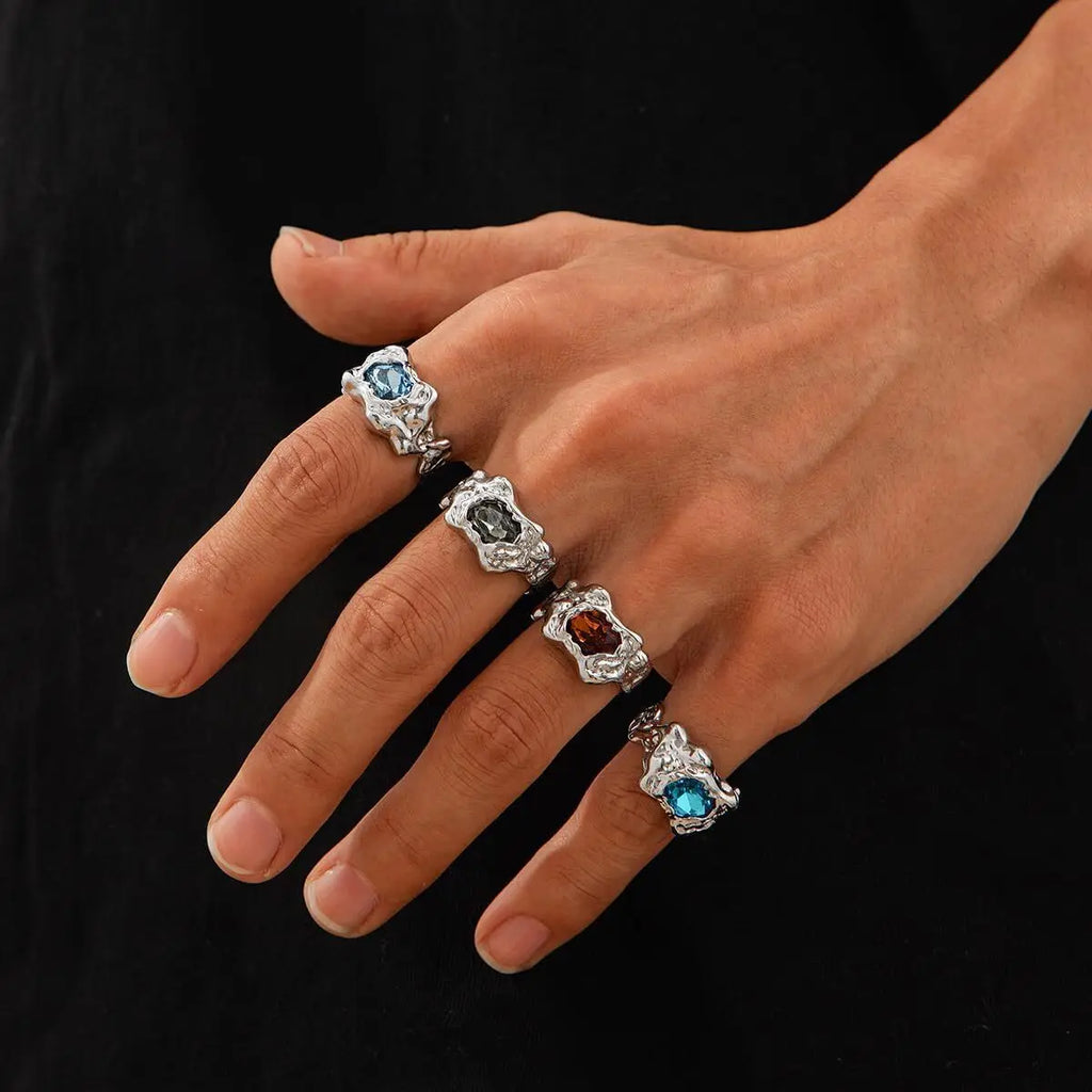 4pcs/set Lava Rings for Men Women,Stacking Colorful Zircon Thick Ring Metal Ring,Punk Non Tarnish Signet Ring Gifts
