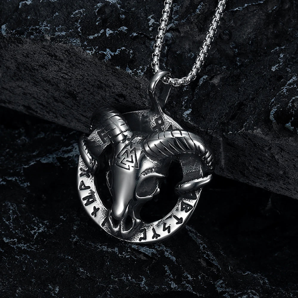 Vintage Viking Nordic Goat Skull Valknut Pendant Necklace For Men Stainles Steel Rune Biker Unique Amulet Jewelry Gift Wholesale