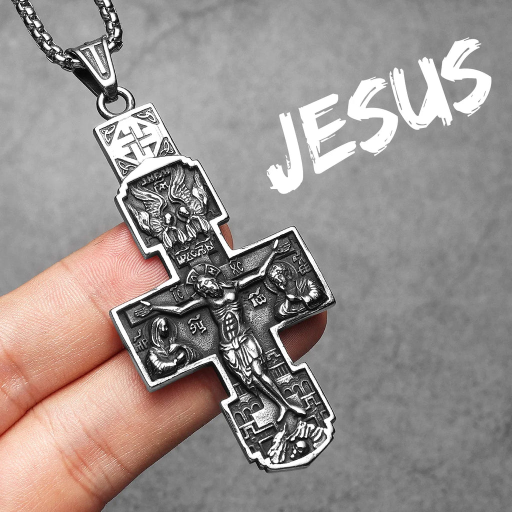 Retro Jesus Cross Pendant — Stainless Steel