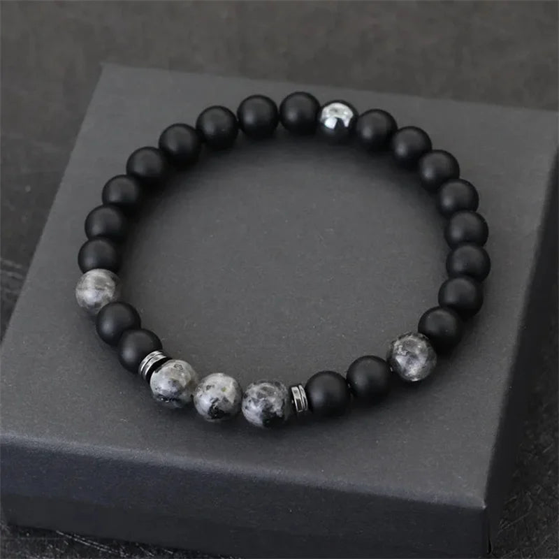 Mens Bracelet 8mm Onyx Tiger Eyes Stone Beaded Braclet Hematite Healing Braslet Cadeau Homme Leisure Accessories