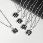 Initial Square Pendant Necklace — Stainless Steel