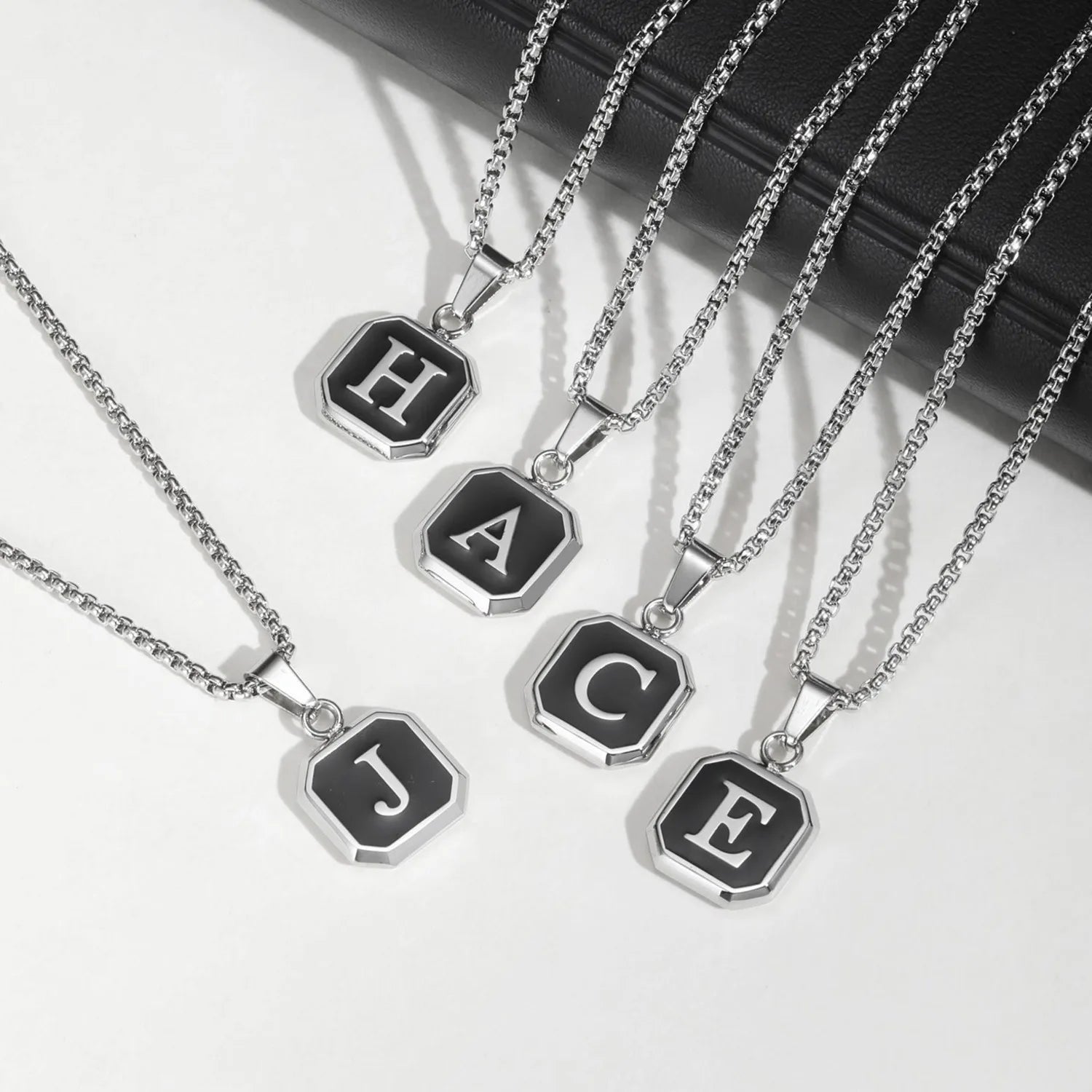 Initial Square Pendant Necklace — Stainless Steel