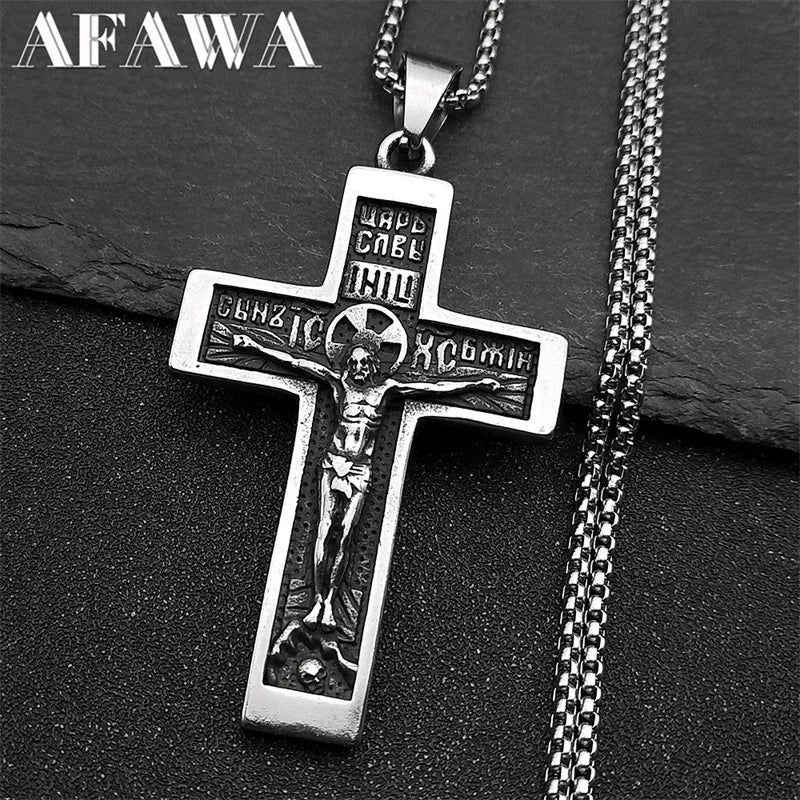 Russian Orthodox Crucifix Pendant Necklace — Stainless Steel