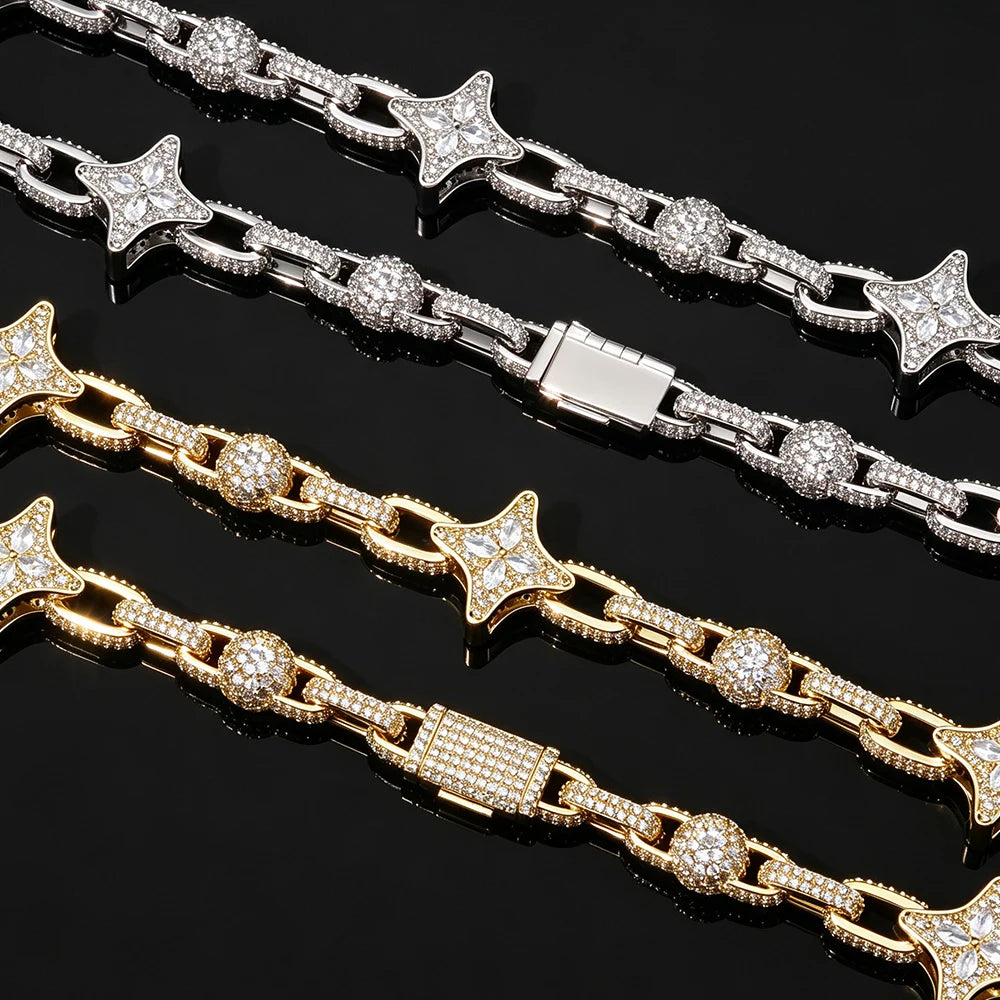 NUOYA Star Cuban Link Chain Gold Silver Color Iced Out CZ Zircon Hip Hop Necklace For Men Women Bling Bling Jewelry