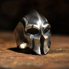 Retro 925 Sterling Silver Skull Ring for Men Dominant Single Band Ring Spartan Style Adjustable Open Finger Ring
