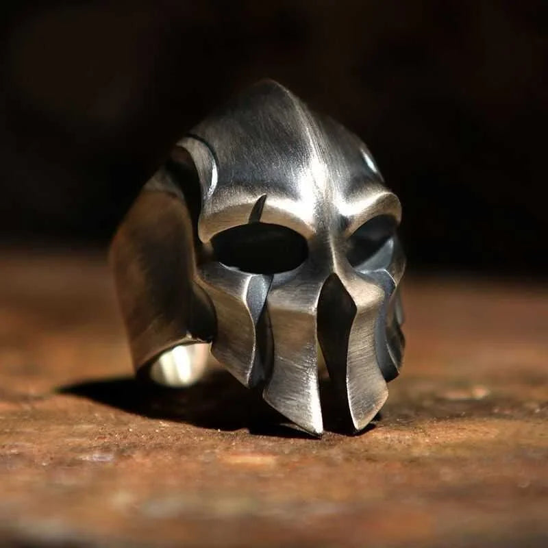 Retro 925 Sterling Silver Skull Ring for Men Dominant Single Band Ring Spartan Style Adjustable Open Finger Ring