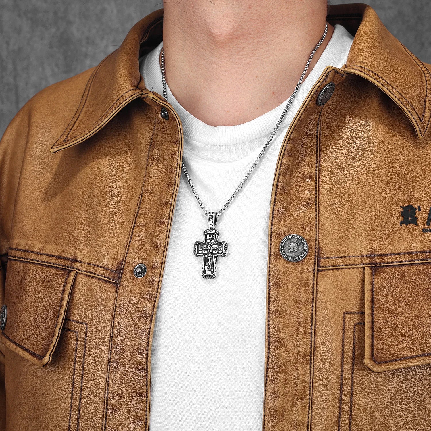 Jesus Cross Rune Pendant — Stainless Steel