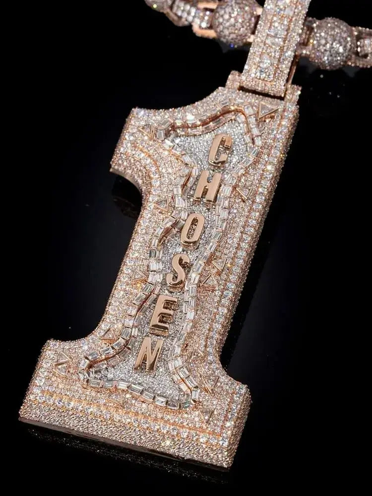 Iced Out Number 1 Pendant Necklace 'CHOSEN' Letter Rose Synthetic Zircon Hip Hop Jewelry for Men Rap Singer Style Men's