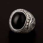 Retro Resin Gem Engraving Flower Pattern Ring For Men Punk Gothic Zinc Alloy Ring Designer Jewelry Unisex Accessories