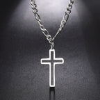 Hollow Cross Pendant Necklace for Men Women Stainless Steel Figaro Chain Necklace Punk Choker Jewelry for Party Gift