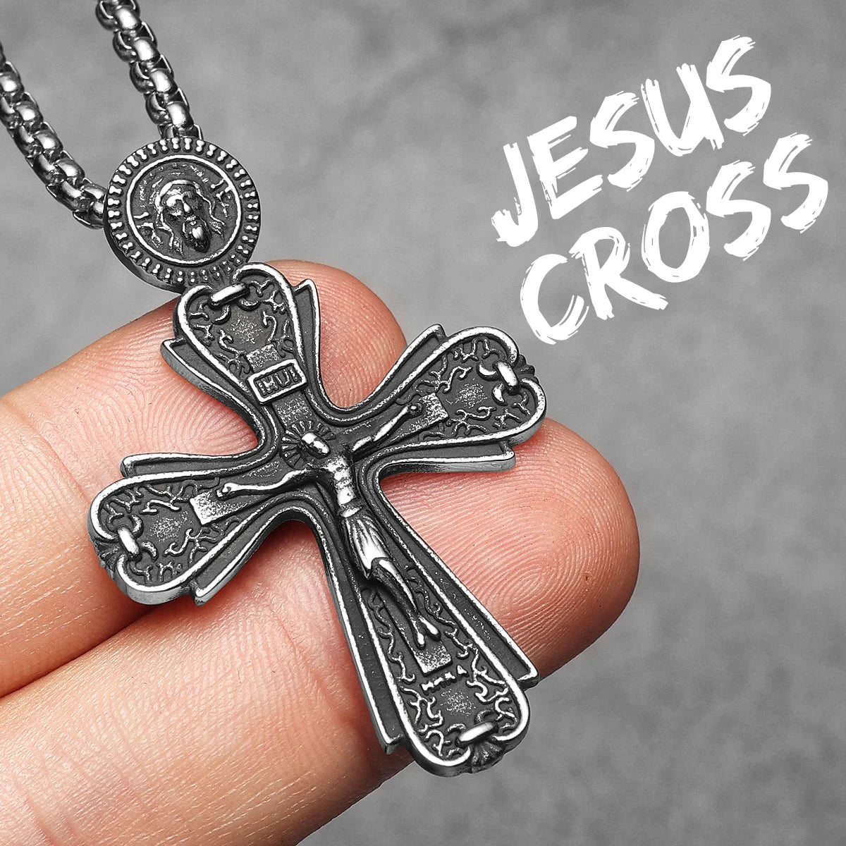Cross Jesus Pendant Necklace Stainless Steel Retro