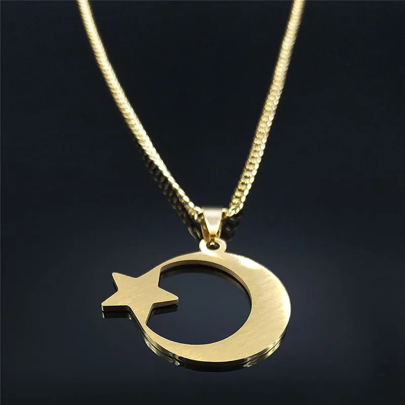 Star Moon Steel Pendant Turkish Necklace Men