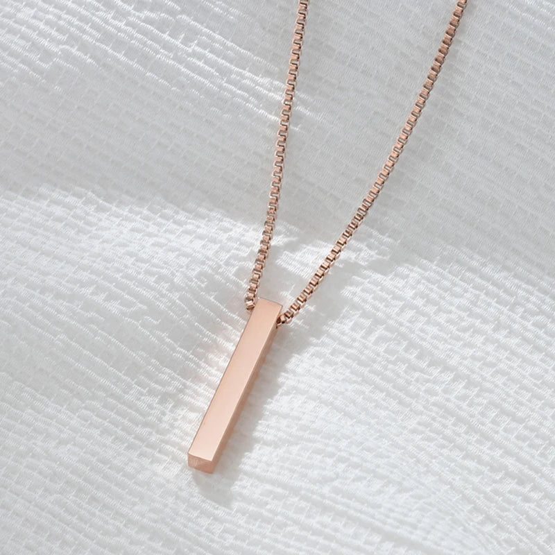 Vertical Blank Bar Pendant Necklace — Stainless Steel