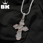 THE BLING KING Iced Out Thorn Wrapped Cross Pendant Necklace Zircon Hip Hop Jewelry Father's Day Graduation Gift for Men