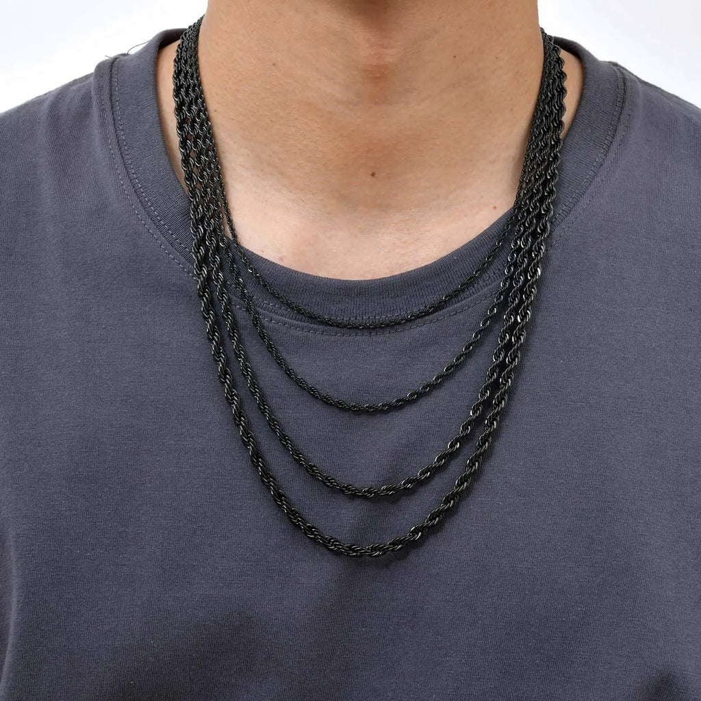 Vnox 2/3/4/5mm Width Black Stainless Steel Twisted Chain Necklaces for Men Women, Unisex Links Collar Minimalist