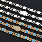 Cuban Iced Out Gold Necklace Blue Opal CZ