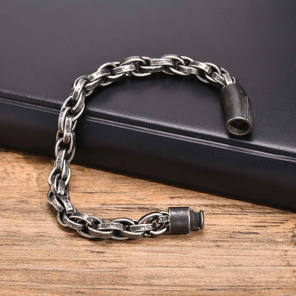 Chunky Twisted Chain Bracelets for Men Boys,Stainless Steel Antique Grey Wristband,Rock Punk Jewelry Gifts
