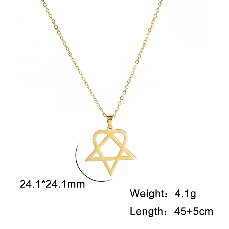 Classic simple Heartagram Star Heart Stainless Steel Pendant Necklace jewelry