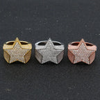 Milangirl New Hip Hop Rock Five Star Rings Men Luxury Women Rhinestones Zircon Pentagram Rings Women Wedding Party