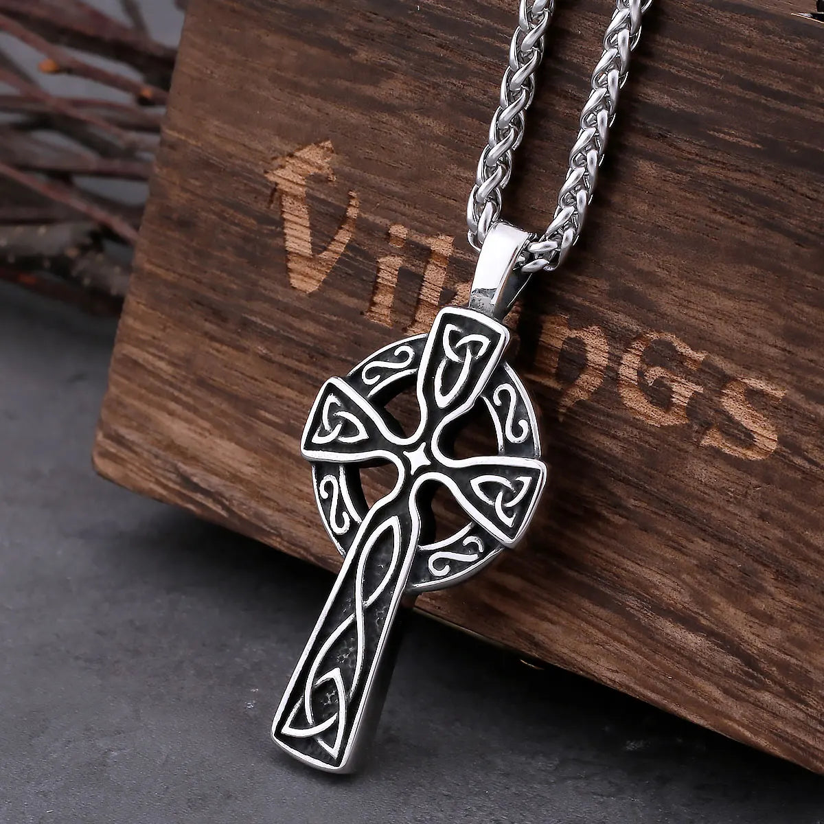 Vintage Cross Pendant Necklace — Stainless Steel