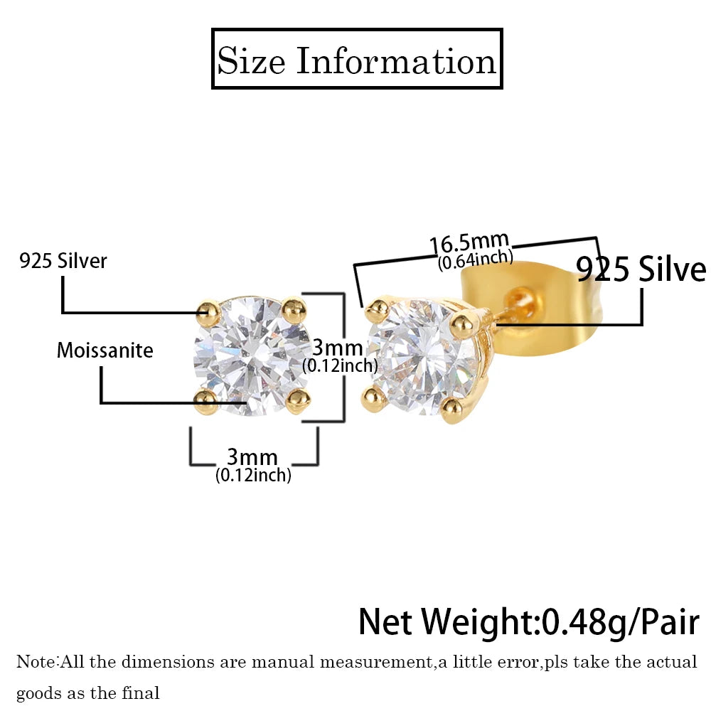 925 Silver VVS Moissanite Stud Earrings