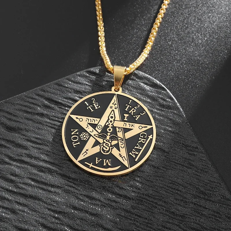 Witch Knot Necklace Celtic Knot Pendant Stainless Steel Amulet Triskelion Ankh Cross Pentagon Jewelry Birthday Gift for Women