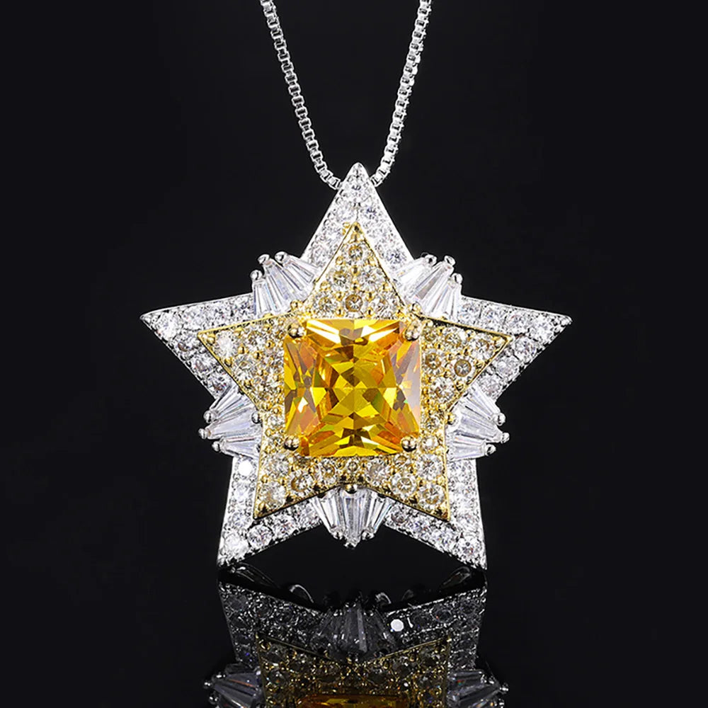 Iced Out Pentagram Pendant Necklace 10mm