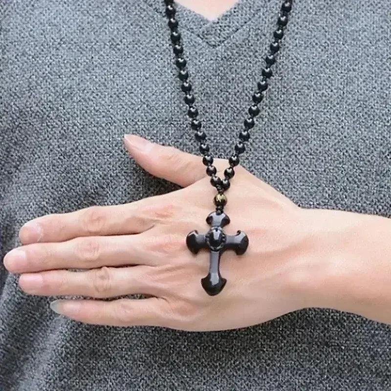 Prayer Hand Cross Black Pendant Necklace