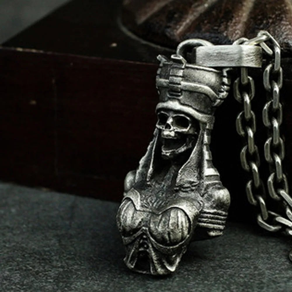 Simple Fashion Trend Ancient Greek Cleopatra Demon Queen Pharaoh Couple Necklace Street Party Vintage Skull Pendant