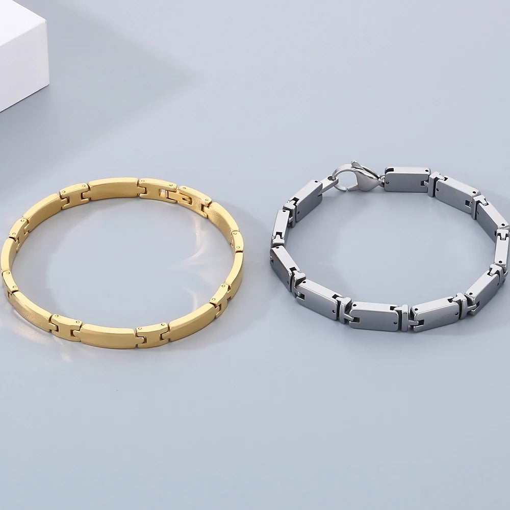 Heavy Tungsten Steel Man Bracelets for Men Woman Gold Color High Polished 7MM Width Link Chain Hand Bracelet Men