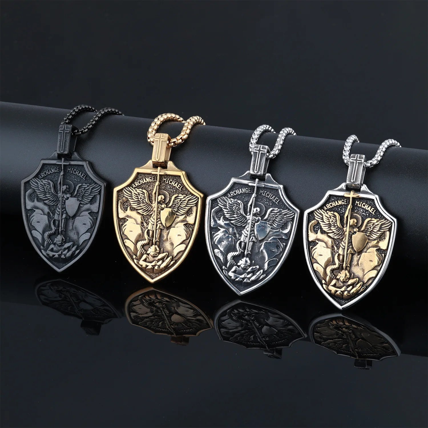 Punk Style Retro Style Archangel Michael Stainless Steel Pendant Does Not Fade