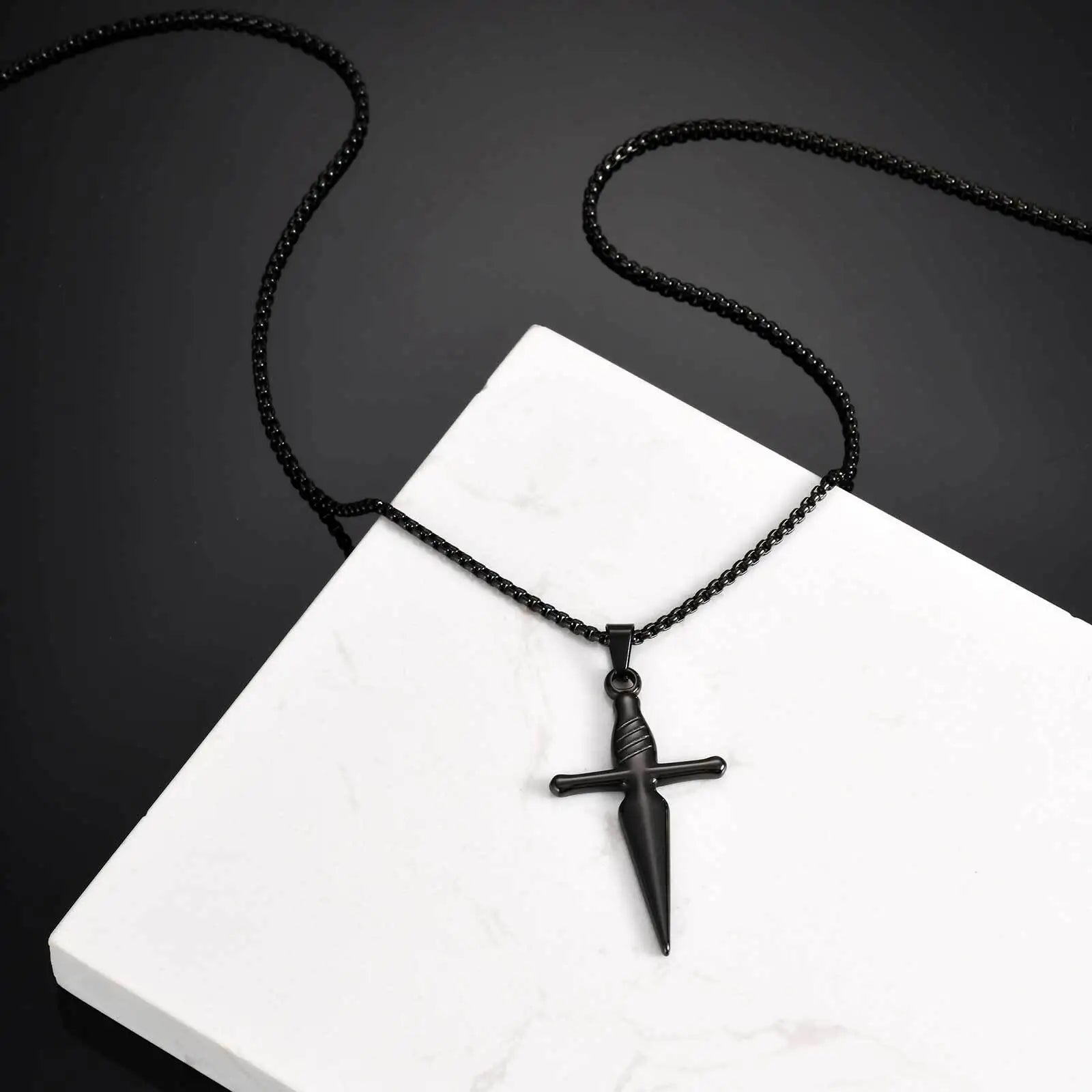 Men's Sword Cross Necklace,Short Sword Stainless Steel Pendant Necklace,Rock Punk Jewelry Gift