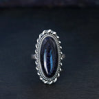 Retro Silver Ring Jewelry Vintage Blue Sandstone Large Stone Luxury Elegant Ring Fine Gift Rings for Women Men