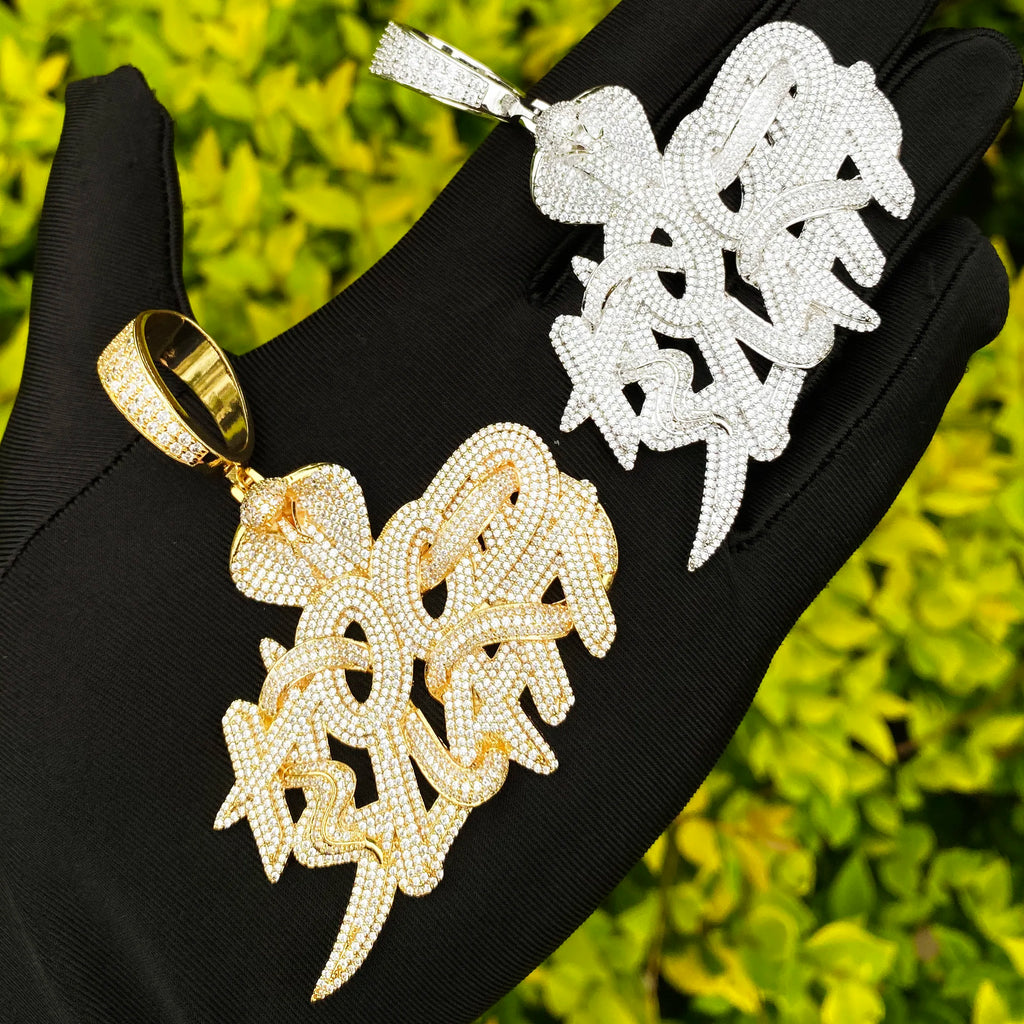 Aokaishen Iced Out Snake Hood Hustle Necklace Pendant for Men Real Gold Plated Cubic Zirconia Hip Hop Jewelry