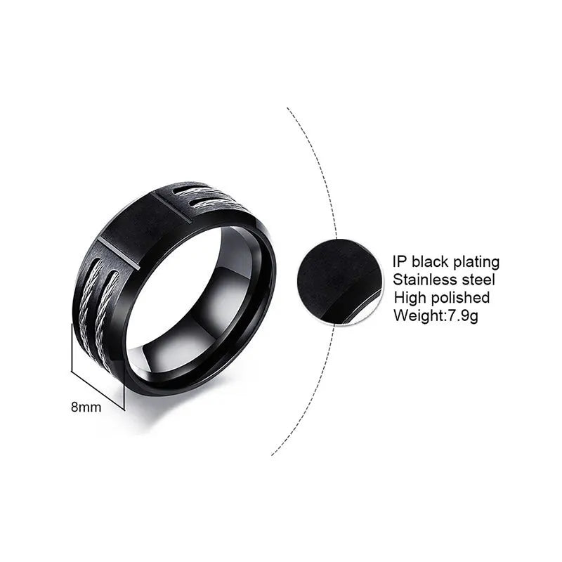 Black Letter Initial Ring — Stainless Steel
