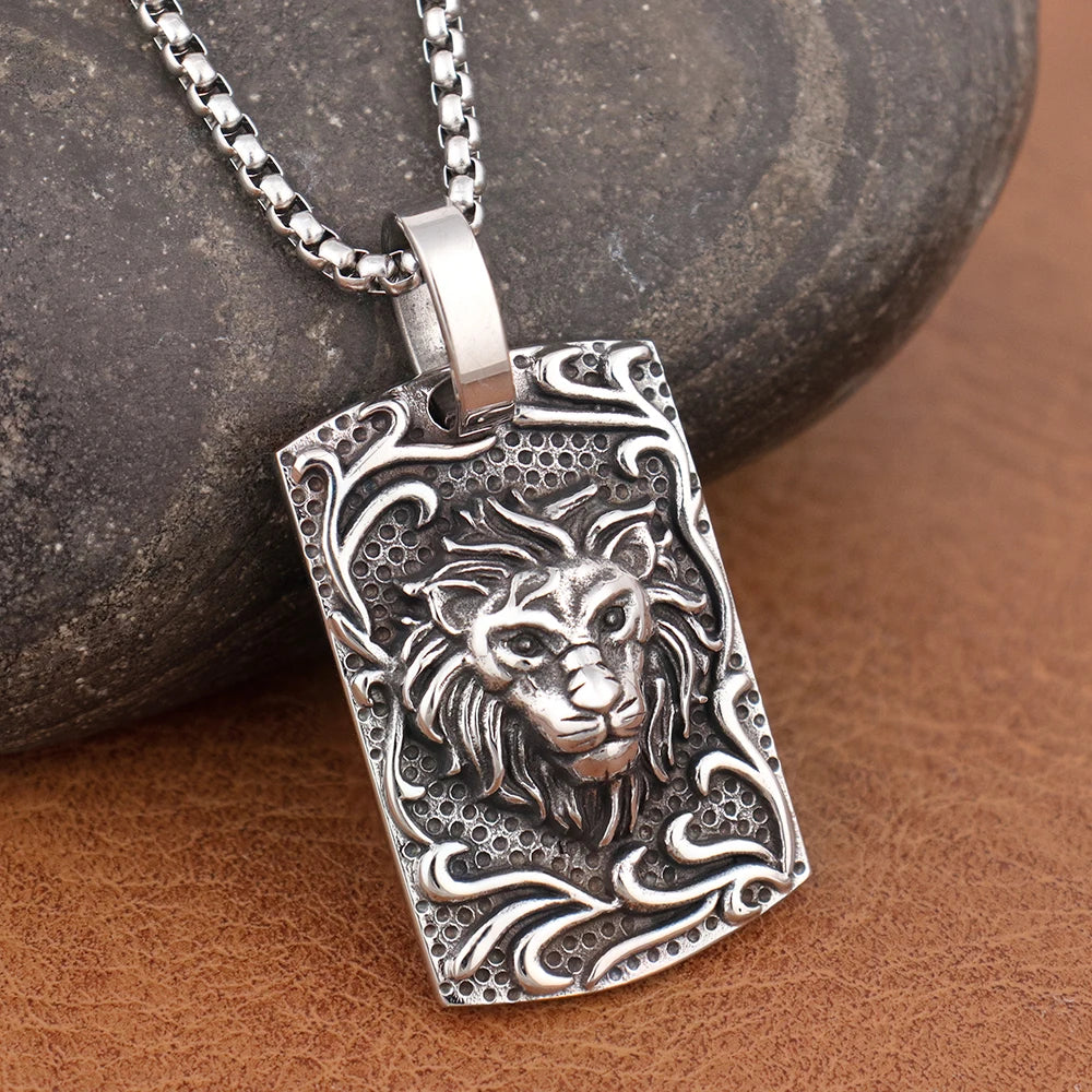 Vintage Lion Pendant Necklace — Stainless Steel