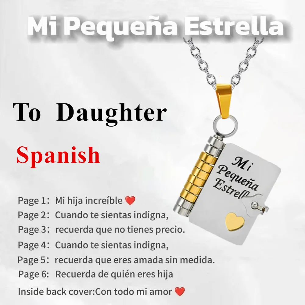 Spanish Granddaughter Book Necklace Engraved Information Heart Locket Pendant Gifts From Grandma Jewelry