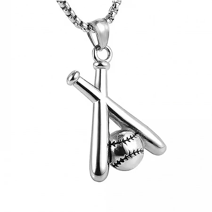 Silver Baseball Bat Pendant Necklace Stainless Steel