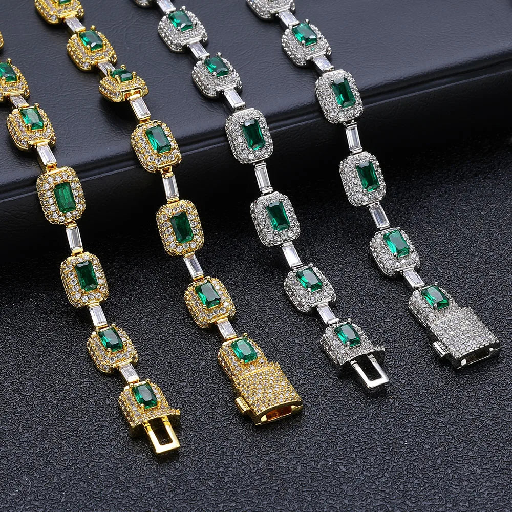 Tennis Chain Necklace Stainless Steel Green CZ