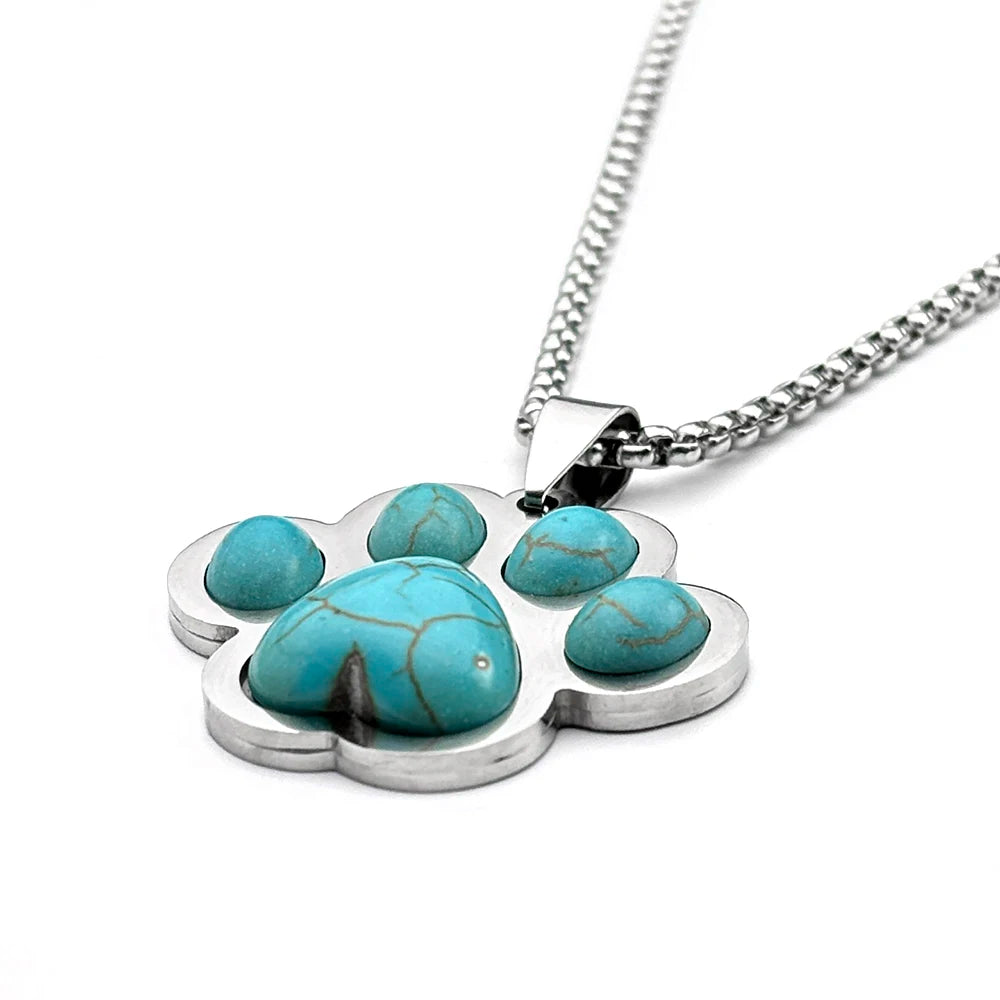 Cute Cat Dog Claw Pendent Necklace For Women Men Stainless Steel Silver Color Stone Animal Pet Lover Gifts Jewelry