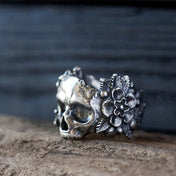 Sugar Skull Flower Ring for Men and Women — Gothic Statement Band