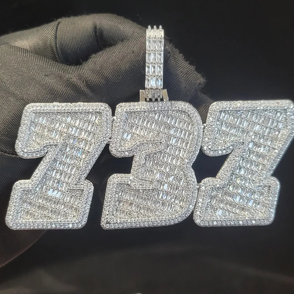 Personalized Solid Back Name Necklace Chain Custom Iced Out Number&Letter Pendant Birthday Gift Icy Baguettecz Hip Hop Jewelry