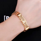 Classical Men Bracelet 12MM Width Black Gold Color Stainless Steel Men's Chain Bracelets With CZ Magnet Clasp 3 Size