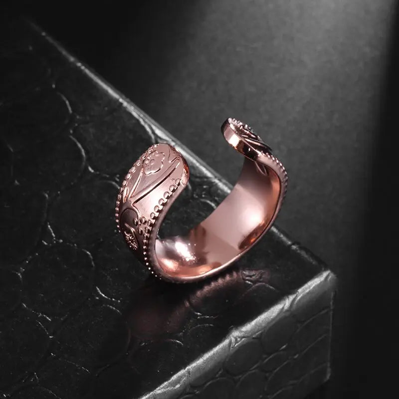 Flower Shape Magnetic Ring Copper Adjustable Open Cuff Ring Men and Women Magnet Healthy Energy Ring for Arthritis Pain Relief