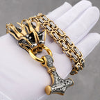 Stainless Steel Viking Dragon Head Necklace Men's Domineering Thick Chain Thor's Hammer Pendant Jewelry Biker Party