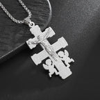 Vintage Christian Jesus Cross Stainless Steel Pendant Little Angel Prayer Necklace Men Women Faith Amulet Jewelry